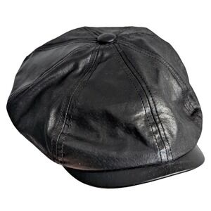 Vintage Herschel Hat Co Leather Flat Cap Black Extra Large